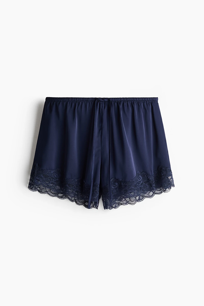 Lace-Trimmed Satin Shorts