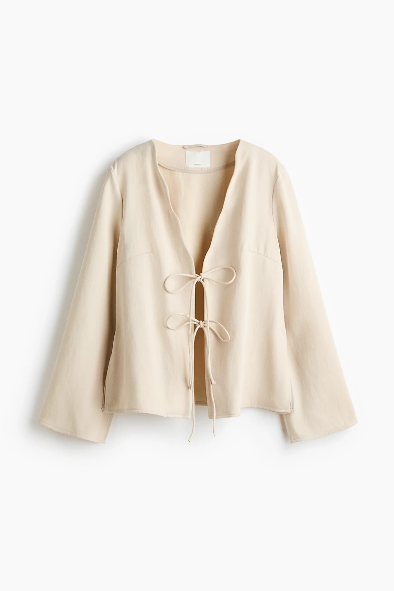 Linen-Blend Tie-Front Jacket