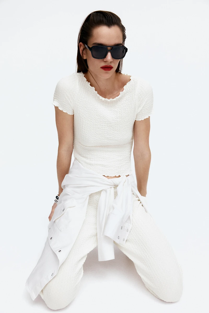 Crinkled Top with Overlocked Trim