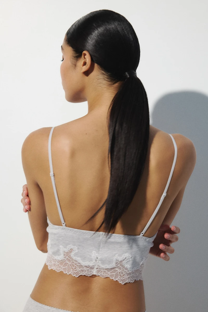 Lace-Trimmed Cotton Bralette