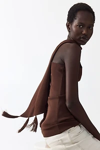 One-Shoulder Scarf-Detail Knit Top
