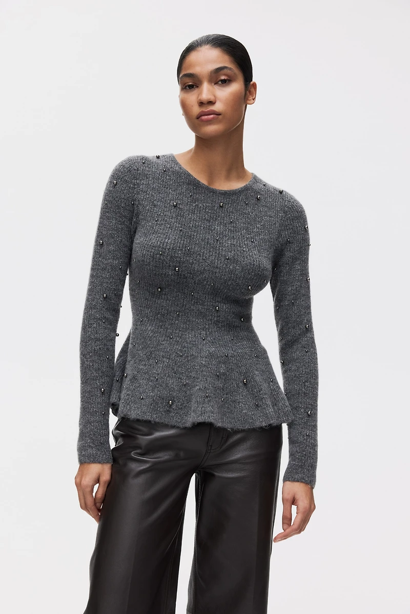 Bead-Embellished Peplum Top