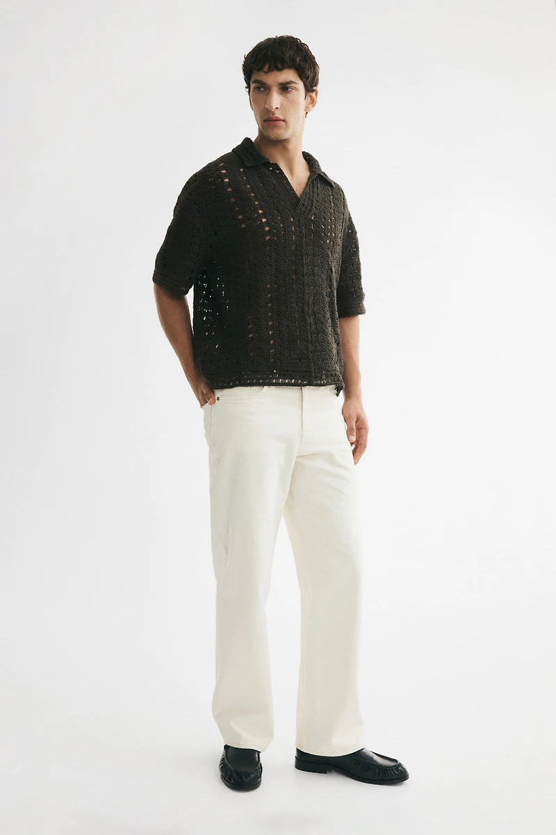 Relaxed-Fit Crochet-Look Polo Shirt