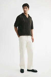 Relaxed-Fit Crochet-Look Polo Shirt