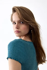 Crinkled Boat-Neck Top