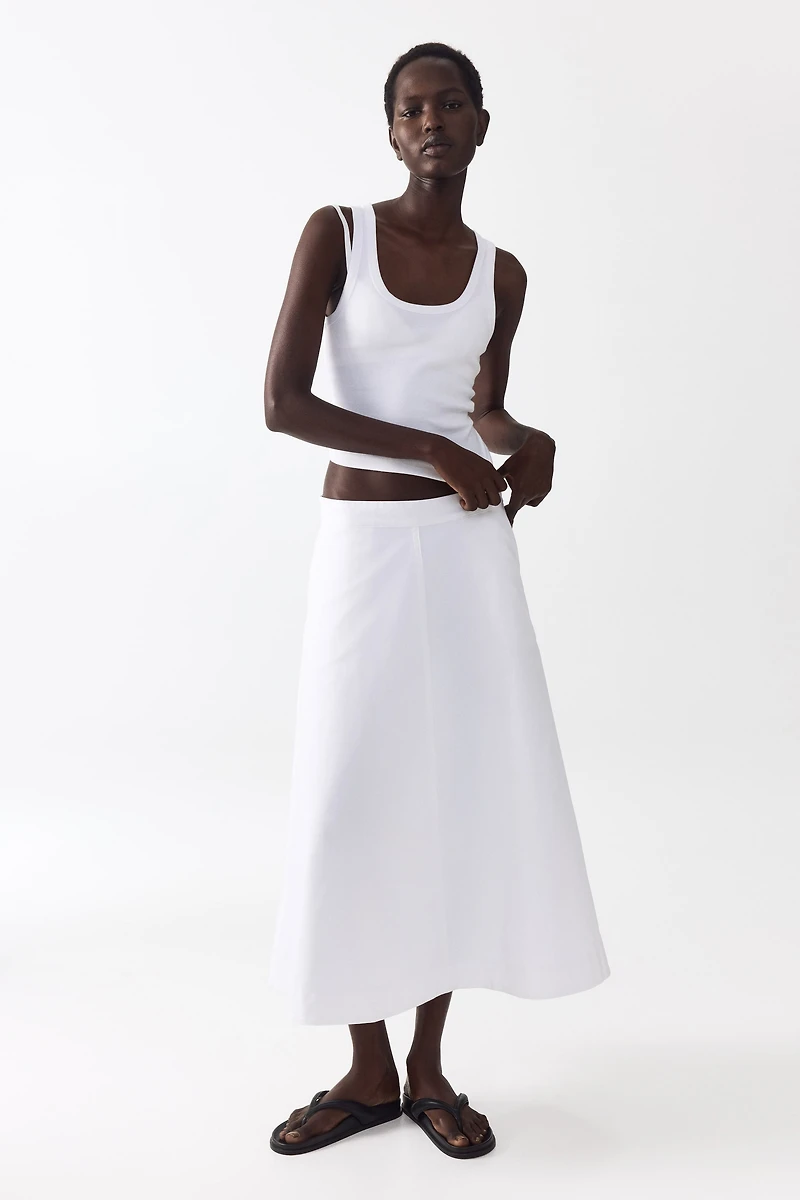 Cotton Twill Midi Skirt