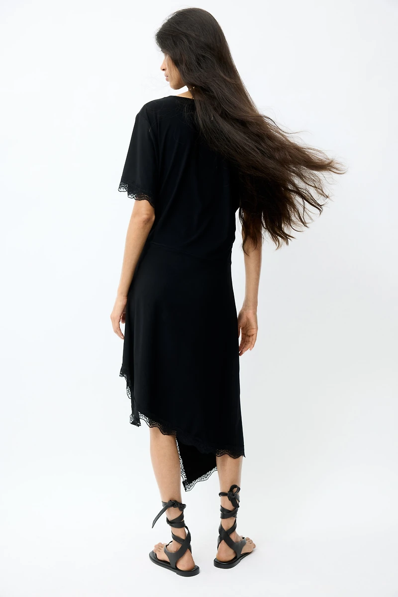 Lace-Trimmed Jersey Dress