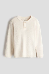 Waffle-knit Henley Sweater
