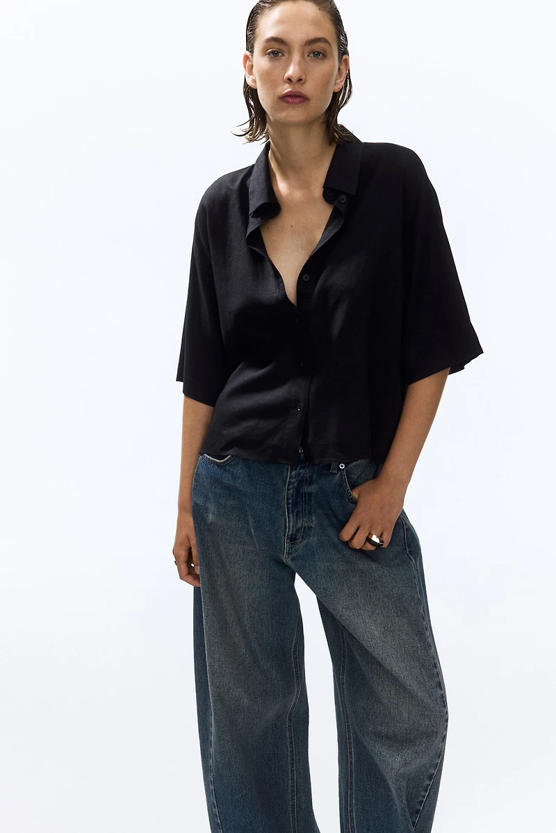 Oversized Linen-Blend Shirt