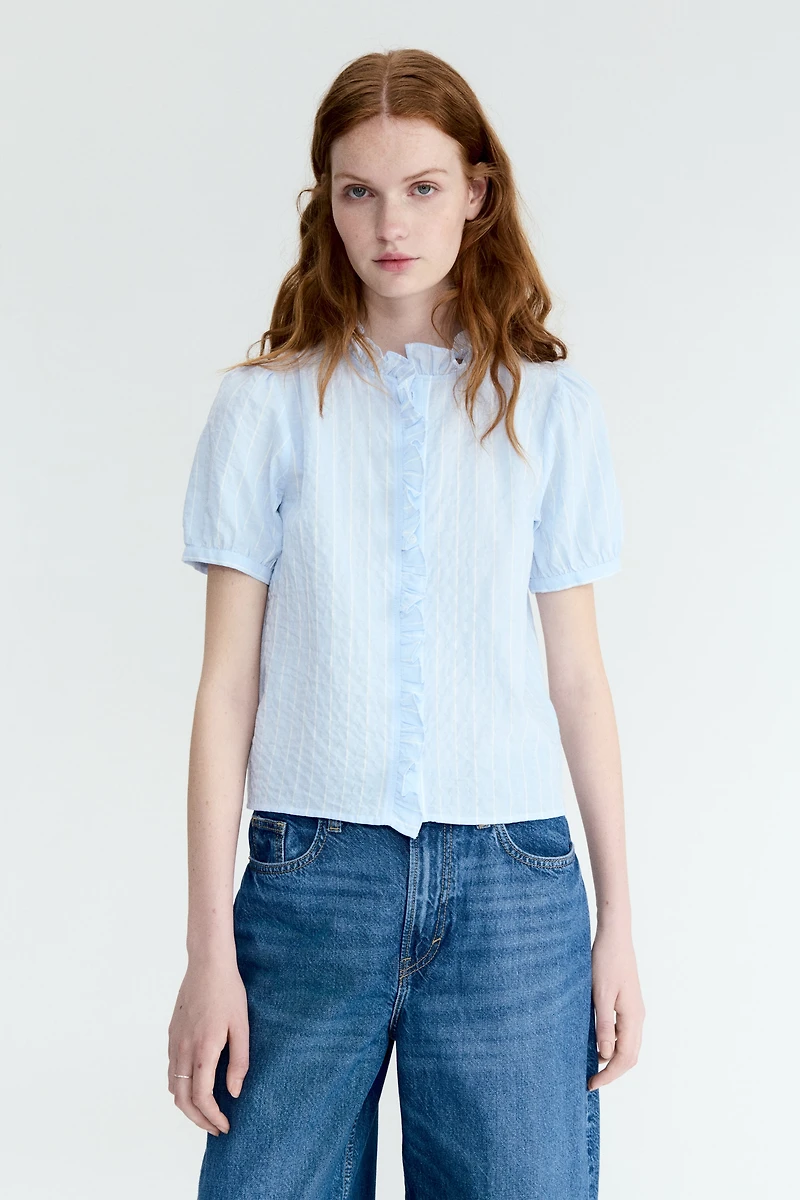 Ruffle-Trimmed Cotton Blouse