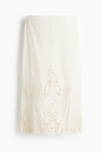 Linen-Blend Eyelet-Embroidered Skirt