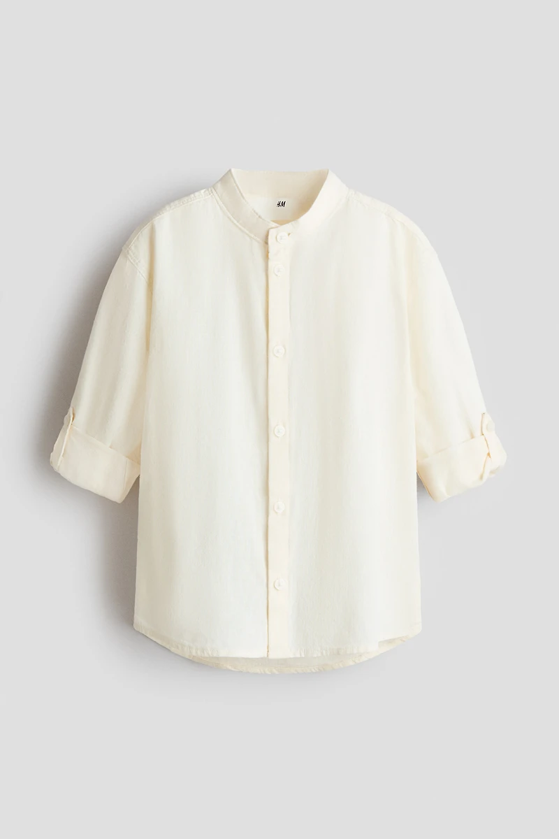 Chemise en lin mélangé à col sans rabat