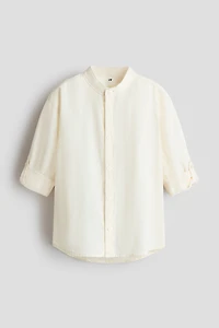 Chemise en lin mélangé à col sans rabat