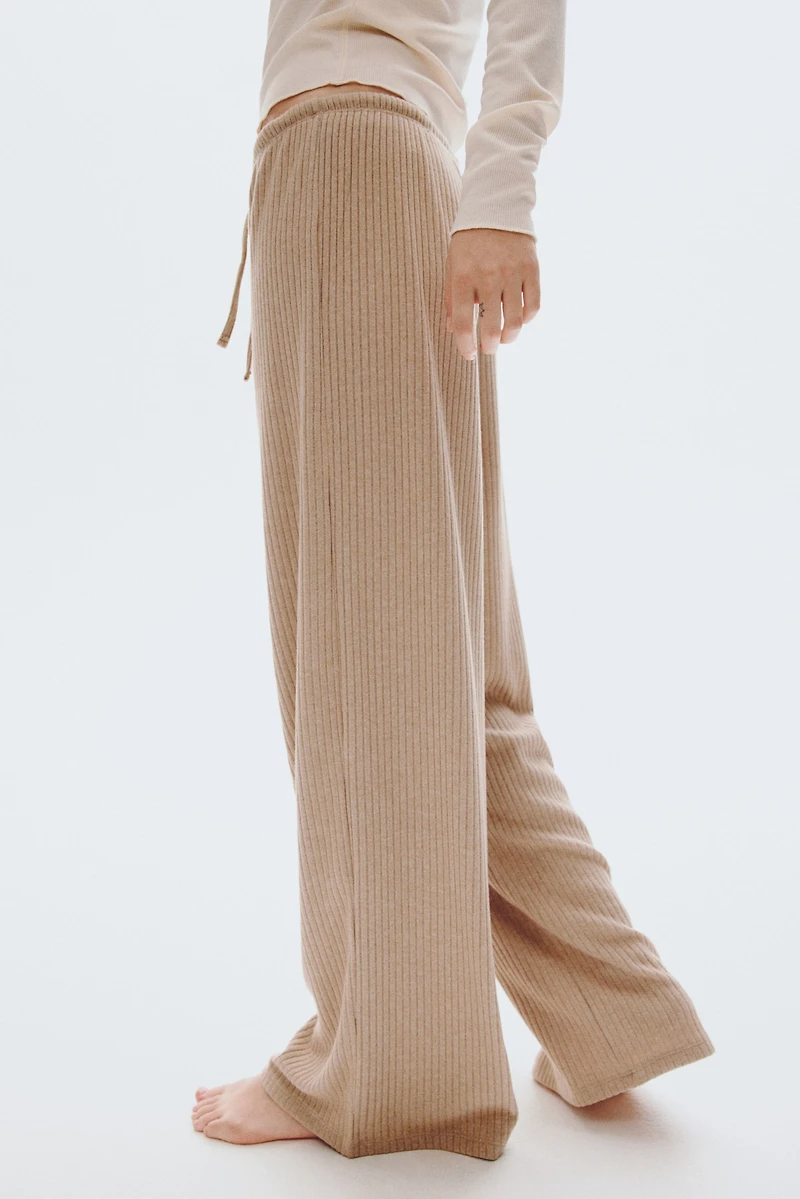 Wide-Leg Rib-Knit Pants