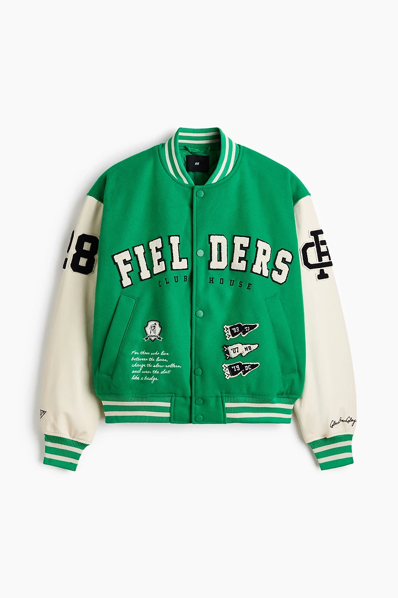 Motif-Detail Baseball Jacket