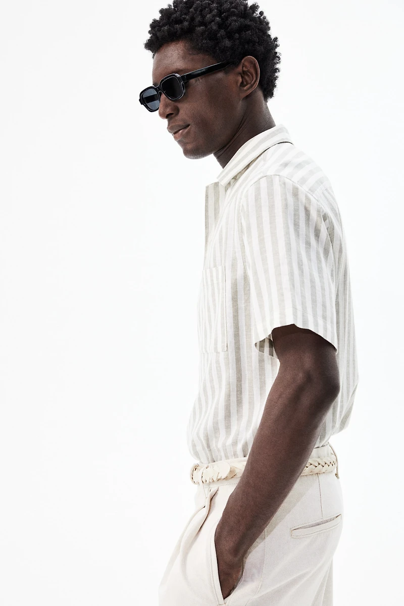 Regular-Fit Short-Sleeved Linen-Blend Shirt