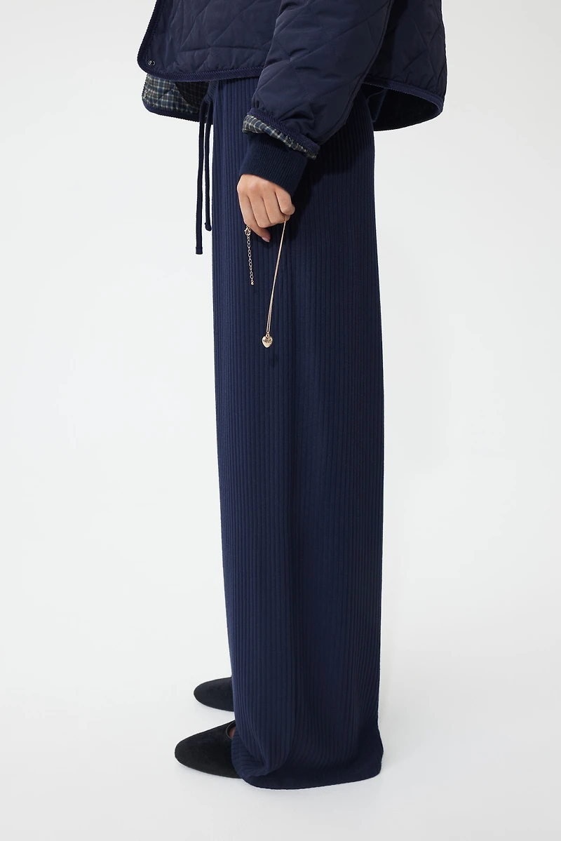 Wide-Leg Rib-Knit Pants