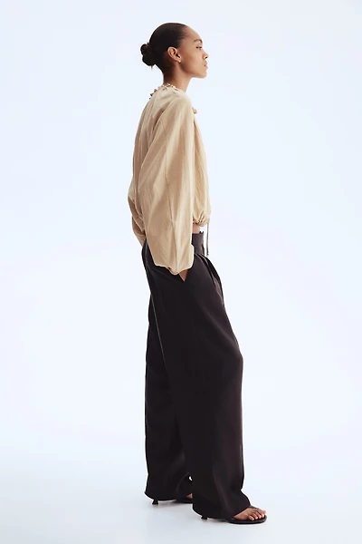 Barrel-Leg Twill Pants