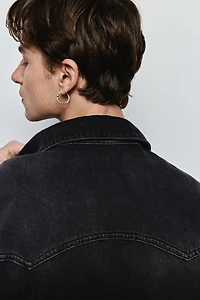 Loose-Fit Short-Sleeved Denim Shirt
