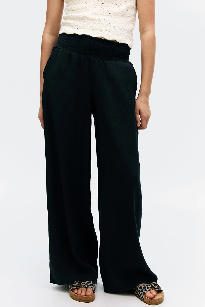 Smocked Crinkled Pants