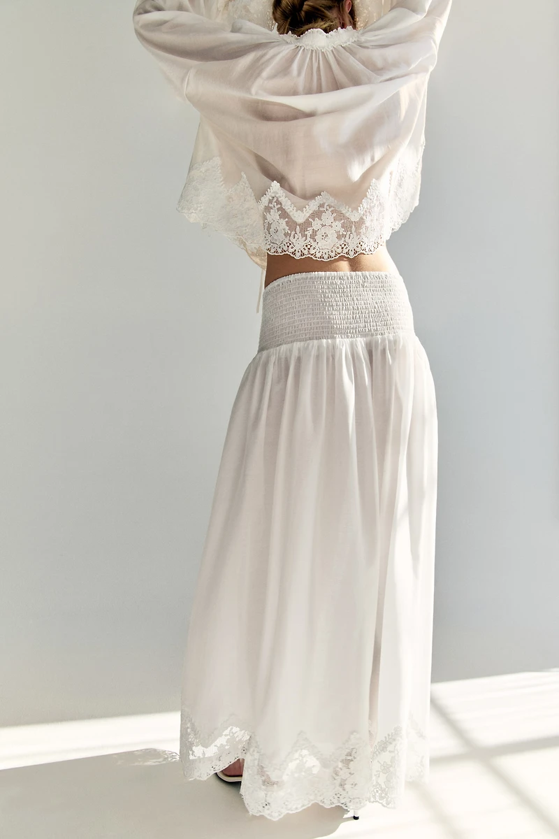 Lace-Trimmed Smocked Skirt