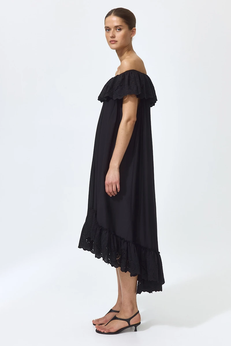 Off-the-Shoulder Dress with Eyelet Embroidery