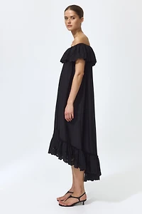 Off-the-Shoulder Dress with Eyelet Embroidery