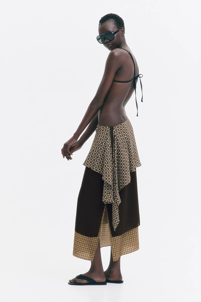 Scarf-Detail Layered Skirt