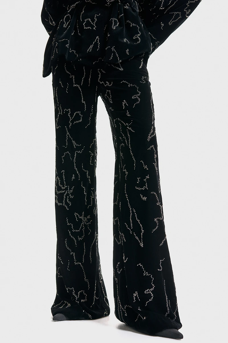 Embroidered Velvet Pants
