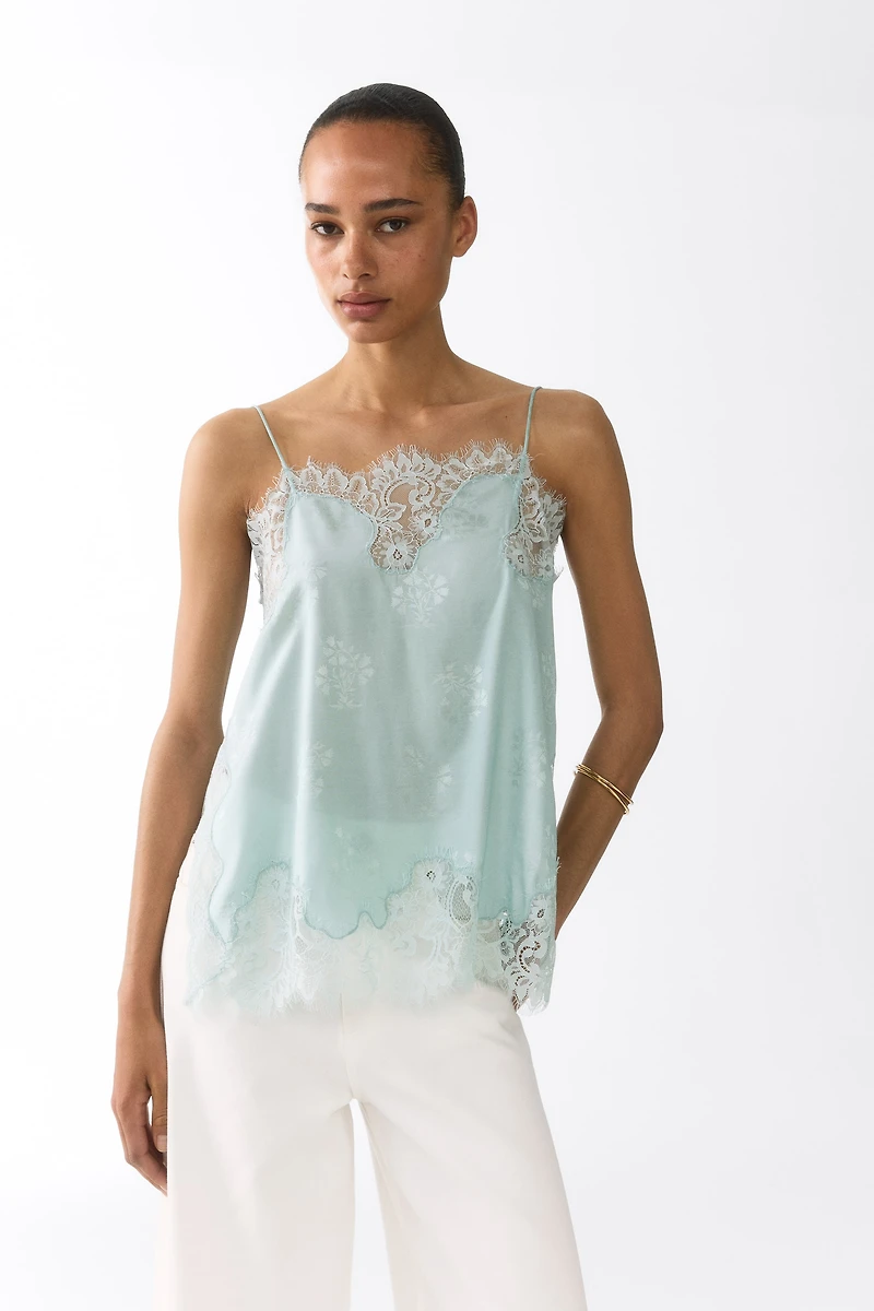 Haut en tissu jacquard avec dentelle