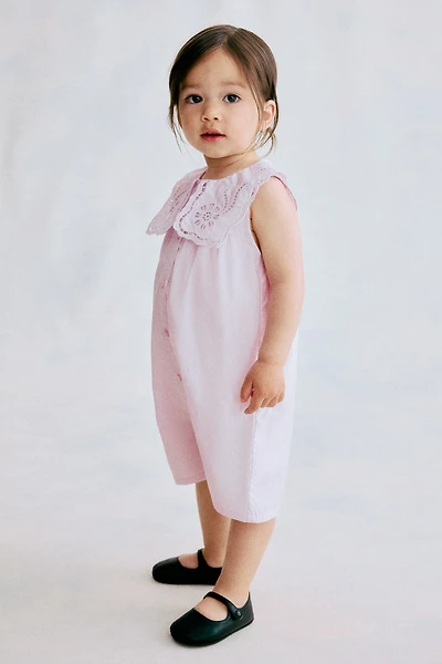 Cotton Romper Suit with Sailor Collar
