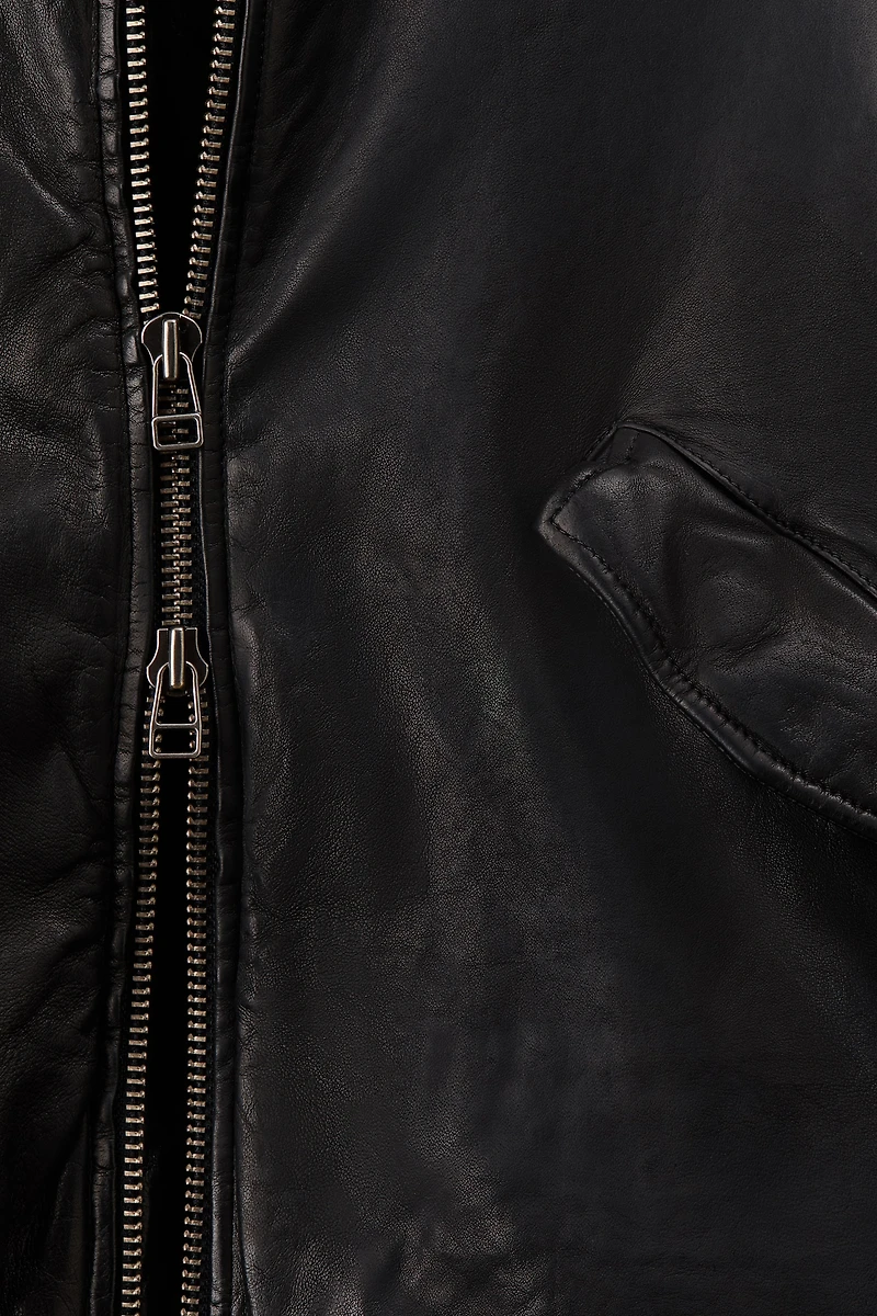 Loose-Fit Leather Aviator Jacket