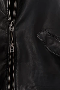 Loose-Fit Leather Aviator Jacket