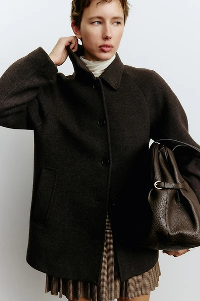 Manteau 3/4 en laine mélangée