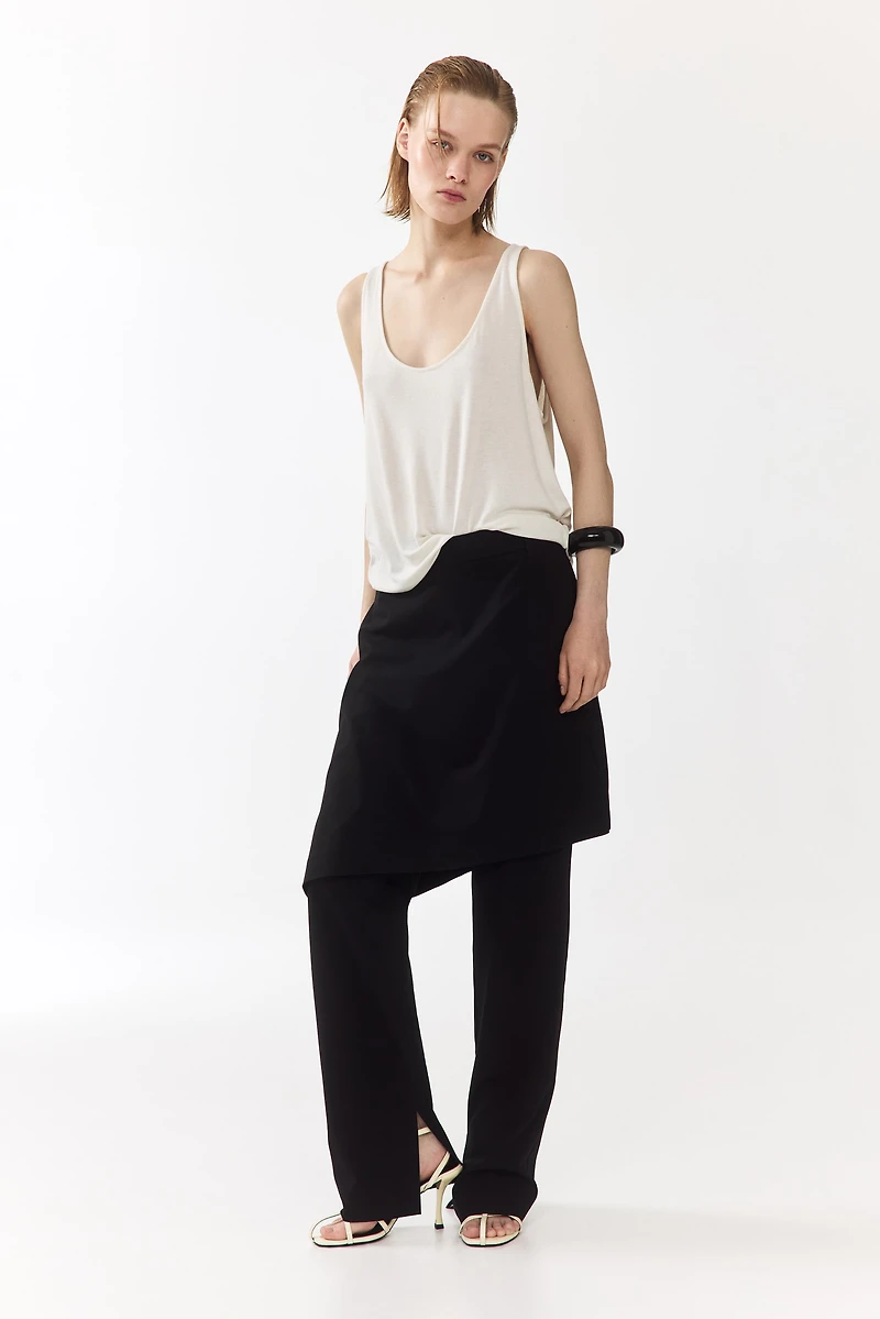 Straight Pants with Layered Skirt
