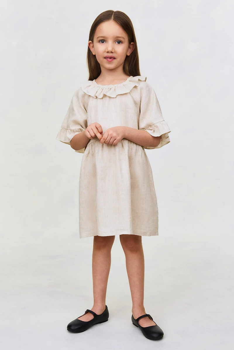 Linen Dress with Ruffle Collar