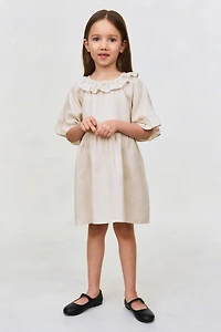 Linen Dress with Ruffle Collar