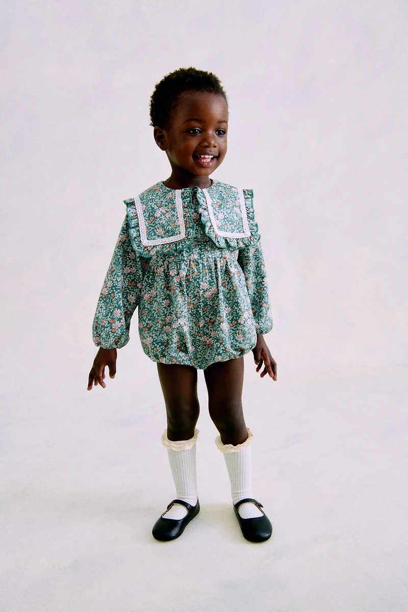Floral-Print Poplin Romper Suit
