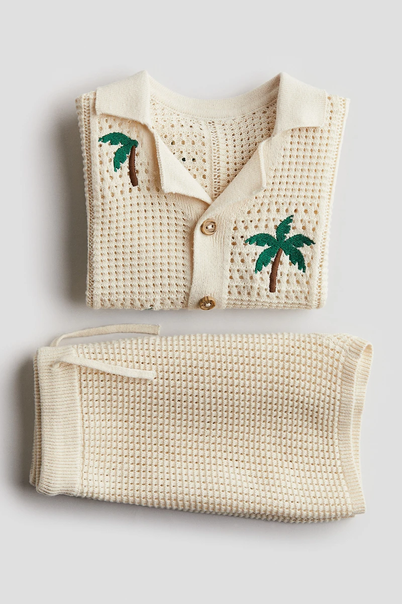 2-Piece Hole-Knit Cotton Set