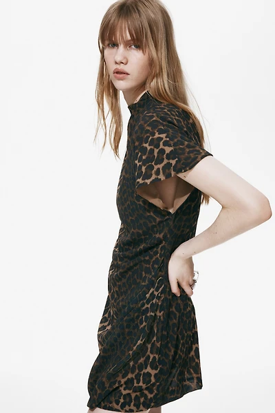 Draped Mock Turtleneck Dress