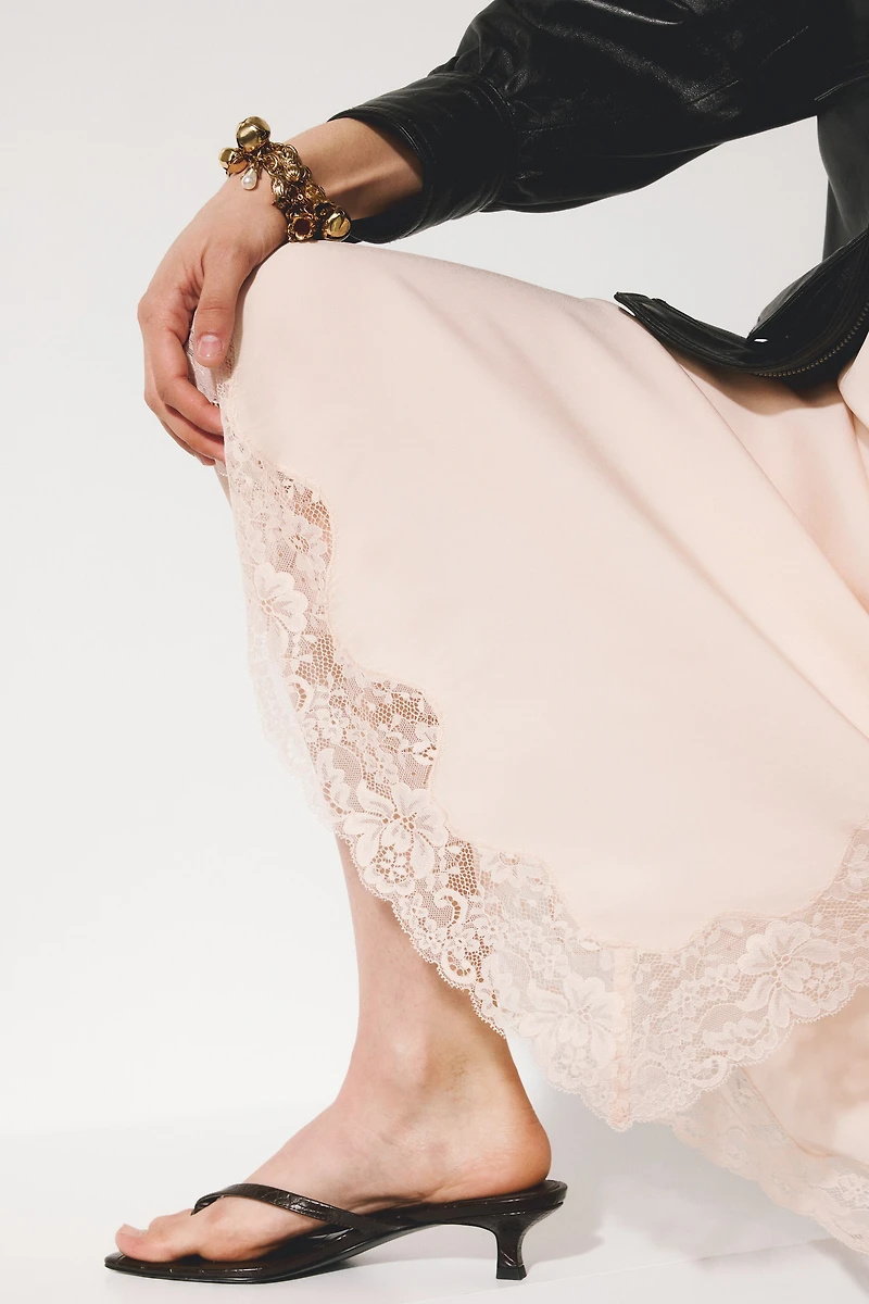 Lace-Trimmed Viscose Skirt