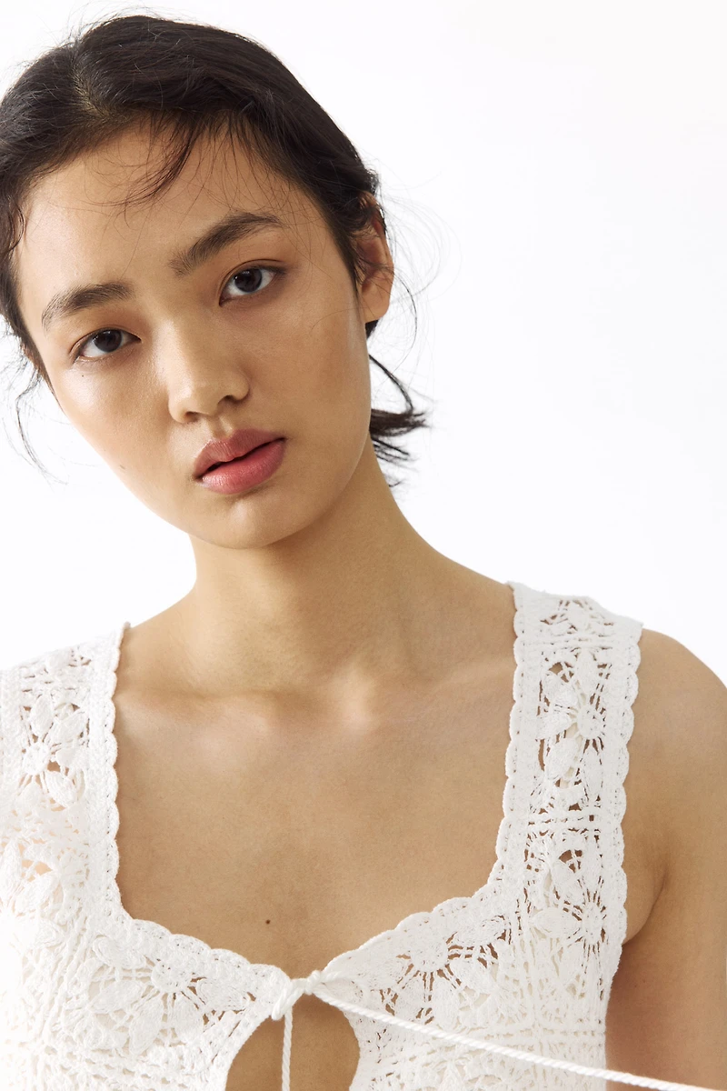 Tie-Front Pointelle-Knit Top