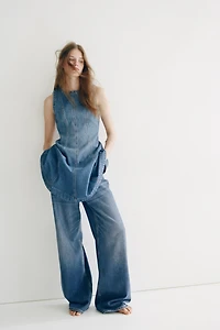 Flared-Skirt Denim Dress