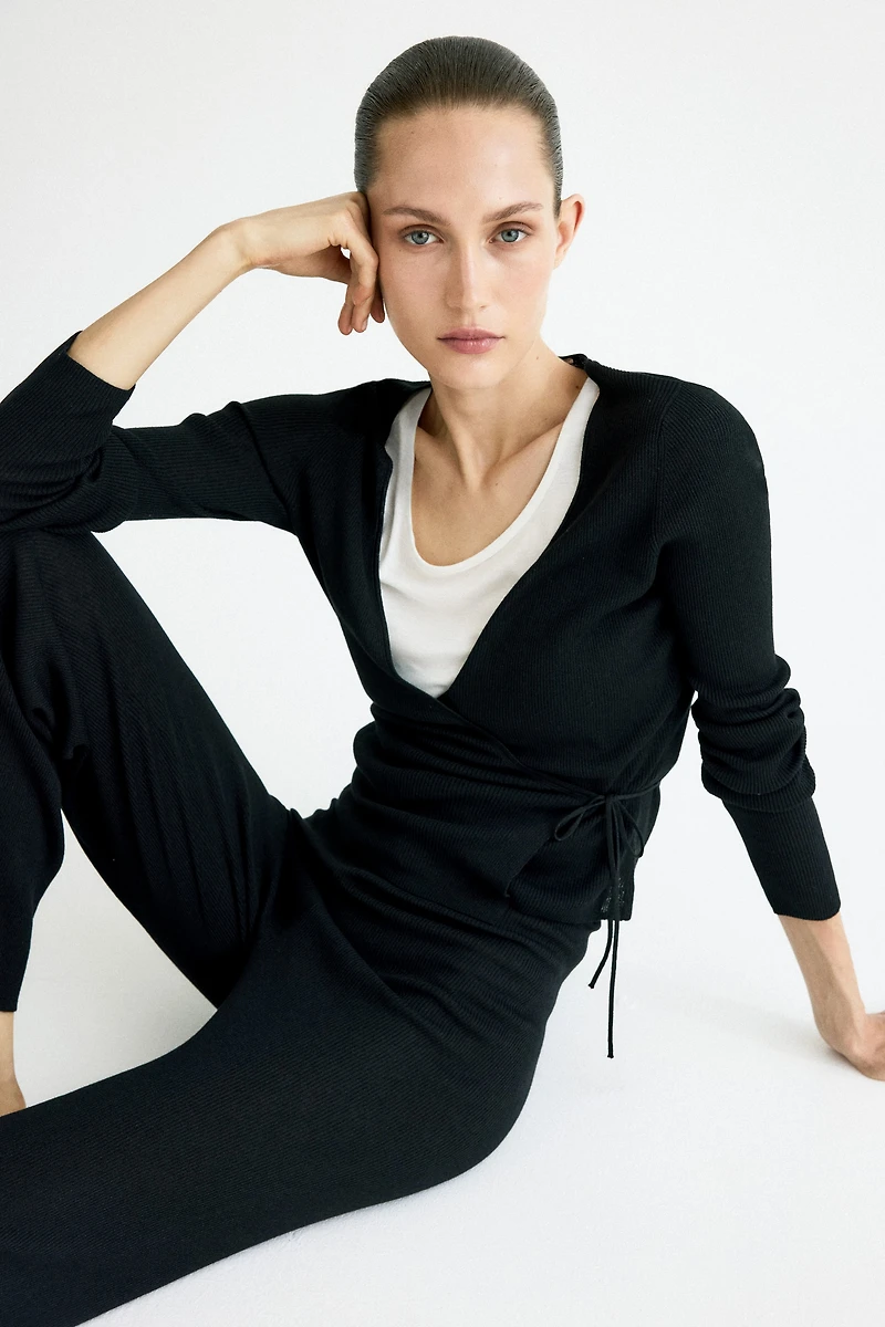 Rib-Knit Wrap Cardigan