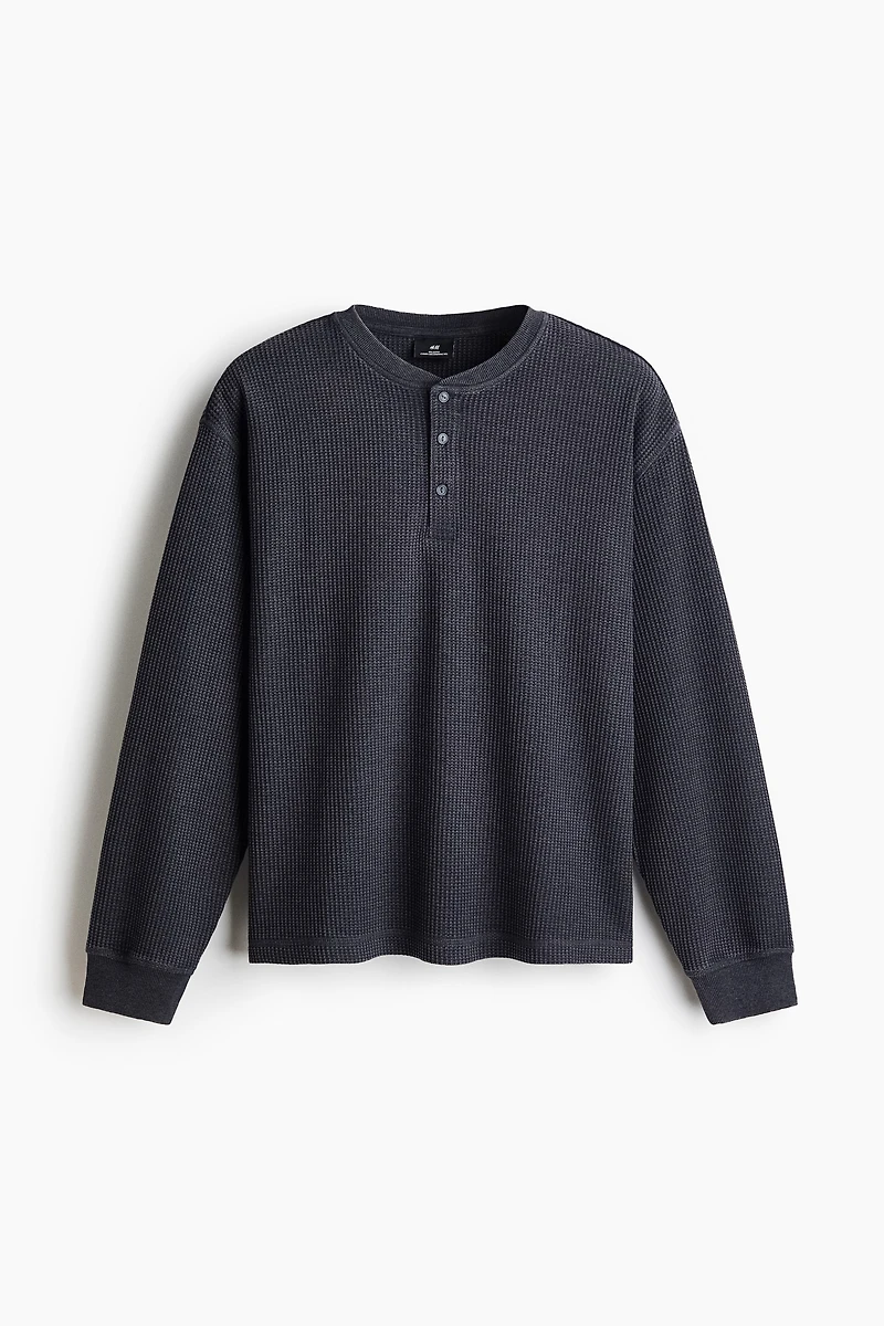 Regular-Fit Waffled Henley Shirt