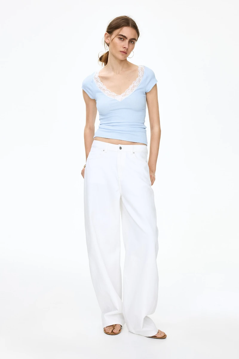 Lace-Trimmed V-Neck Top