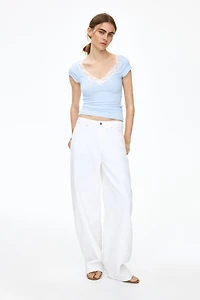 Lace-Trimmed V-Neck Top