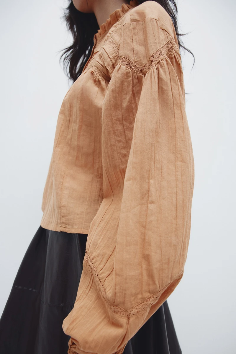 Ruffle-Collar Cotton Blouse