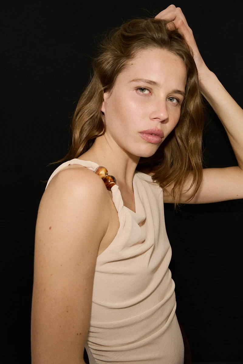 Beaded-Detail Draped Top