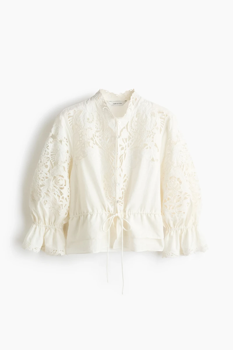 Blouse en lin mélangé avec broderie anglaise